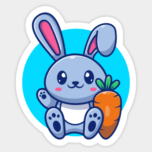 Cute Rabbit Sitting With Carrot Cartoon Sticker